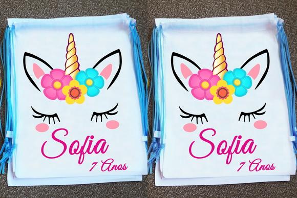 Mochilinha Ecobag Sacochila Personalizada Unicórnio