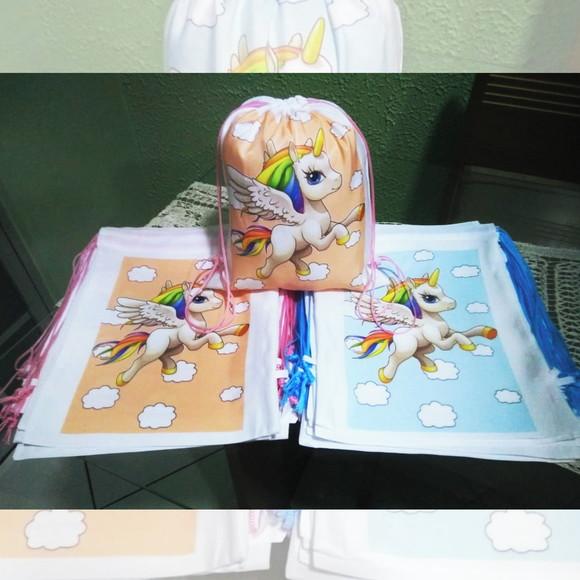 Mochilinha Ecobag Sacochila Personalizada Unicórnio
