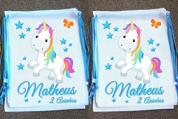 Mochilinha Ecobag Sacochila Personalizada Unicórnio