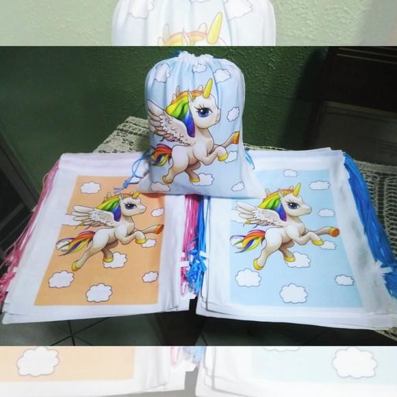 Mochilinha Ecobag Sacochila Personalizada Unicórnio