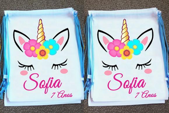 Mochilinha Ecobag Sacochila Personalizada Unicórnio