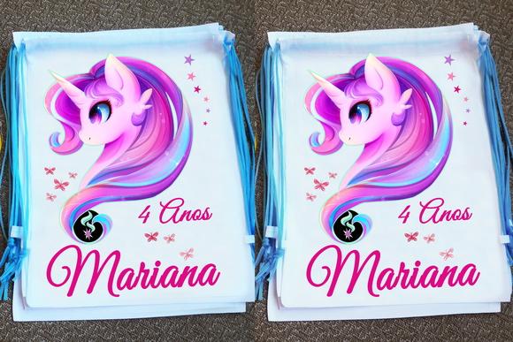 Mochilinha Ecobag Sacochila Personalizada Unicórnio