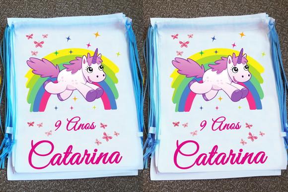 Mochilinha Ecobag Sacochila Personalizada Unicórnio