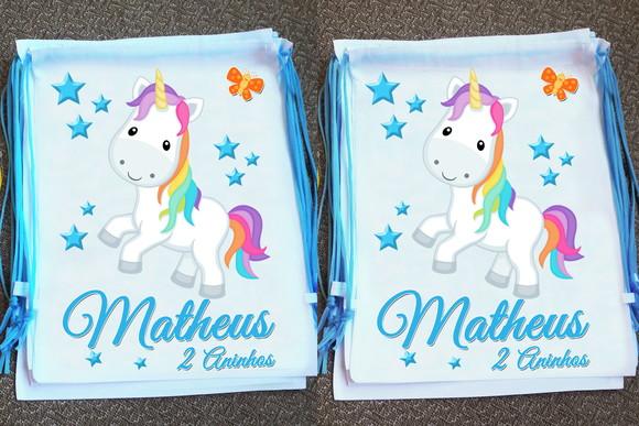 Mochilinha Ecobag Sacochila Personalizada Unicórnio Meninos