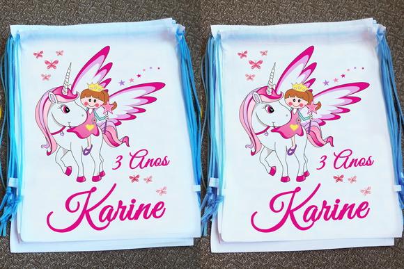 Mochilinha Ecobag Sacochila Personalizada Unicórnio