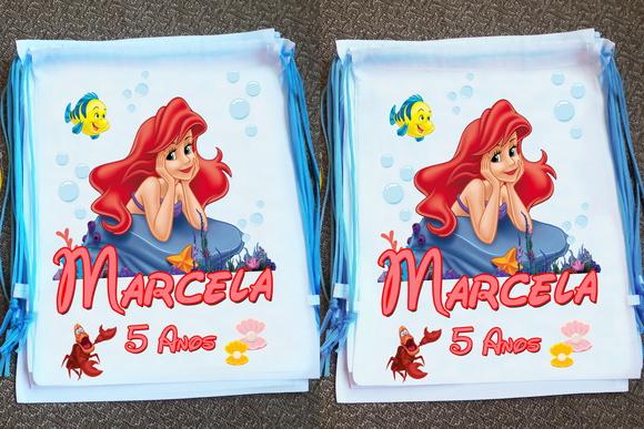 Mochilinhas Ecobag Sacochila Ariel Pequena Sereia