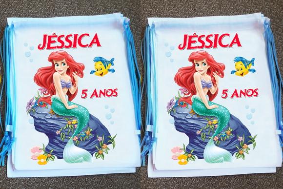 Mochilinhas Ecobag Sacochila Ariel Pequena Sereia
