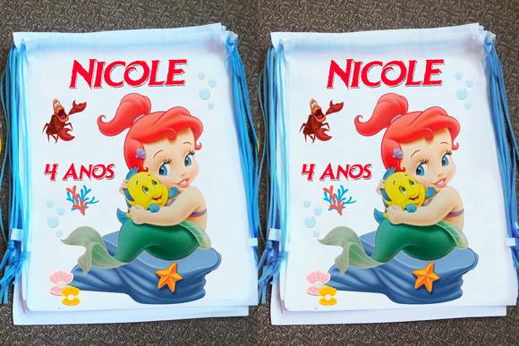 Mochilinhas Ecobag Sacochila Ariel Pequena Sereia