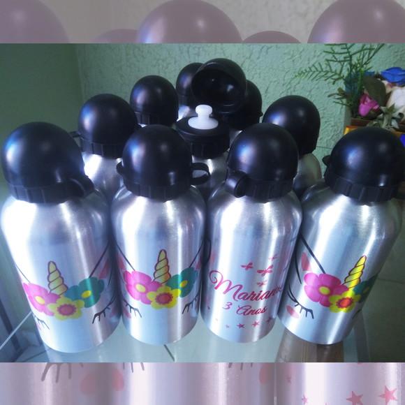 Squeeze Garrafinha Alumínio Personalizada 500 ml Unicórnio