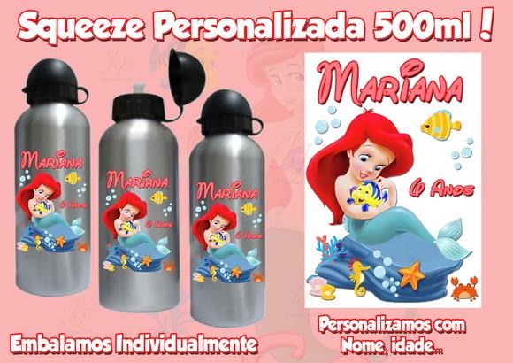 Squeeze Garrafinha Alumínio Personalizada Pequena Sereia