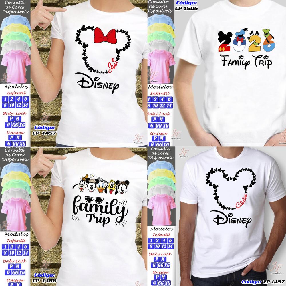 Kit 08 Camisetas Adulto ou Infantil Viagem Família Disney