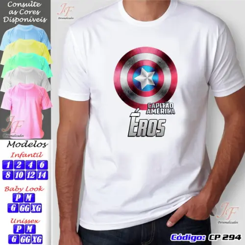01 Camiseta Adulto Infantil Capitão América Personalizada