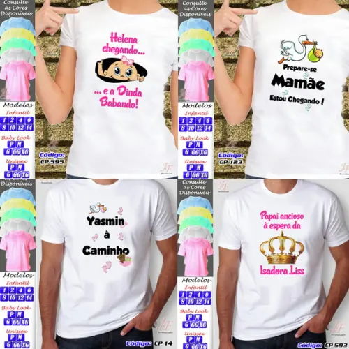 01 Camiseta Adulto Infantil Chá de Bebê Personalizada
