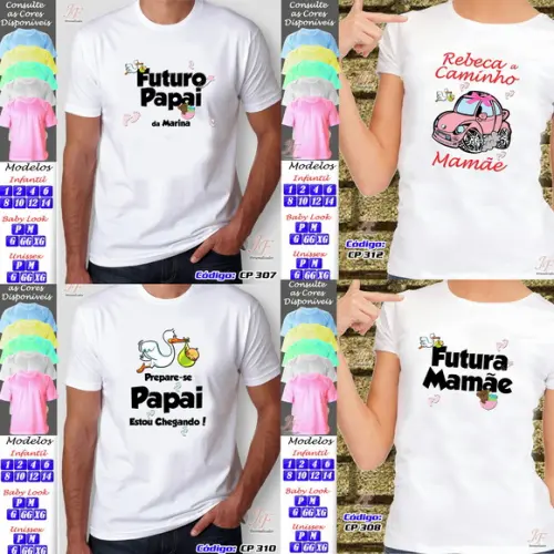 01 Camiseta Adulto Infantil Chá de Bebê Personalizada