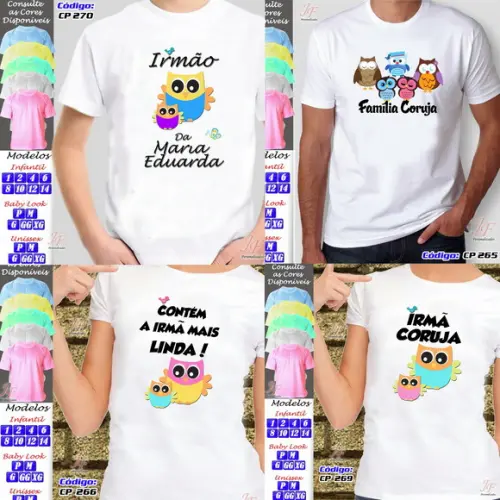01 Camiseta Adulto Infantil Coruja Personalizada
