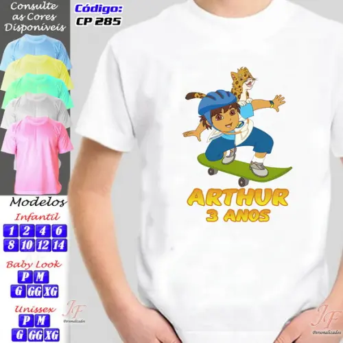 01 Camiseta Adulto Infantil Dora Aventureira Personalizada