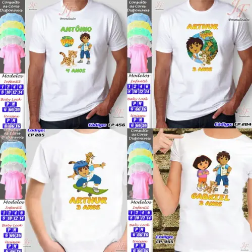 01 Camiseta Adulto Infantil Dora Aventureira Personalizada