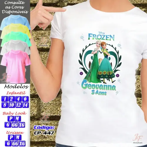 01 Camiseta Adulto Infantil Frozen Fever Personalizada