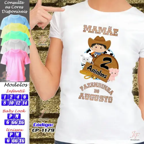 01 Camiseta Adulto Infantil Fazendinha Personalizada