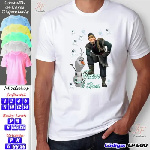 01 Camiseta Adulto Infantil Frozen Fever Personalizada