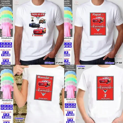 01 Camiseta Adulto Infantil Macqueen Carros Personalizada