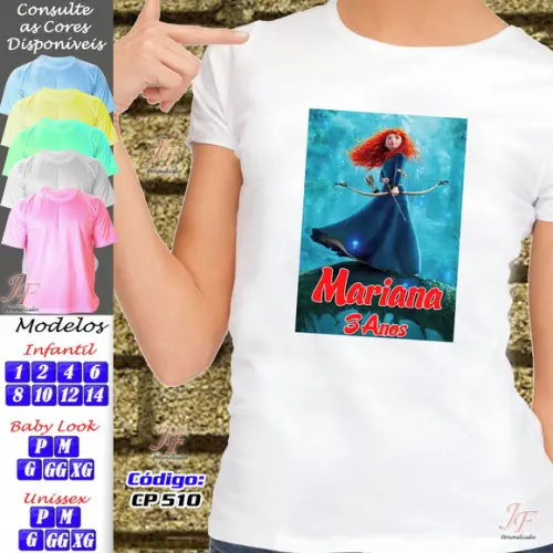 01 Camiseta Adulto Infantil Merida Valente Personalizada