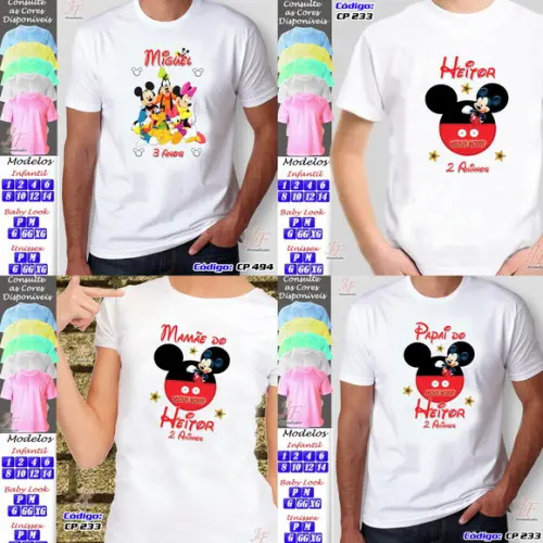 01 Camiseta Adulto Infantil Mickey Mouse Personalizada