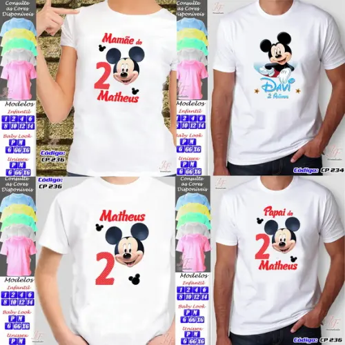 01 Camiseta Adulto Infantil Mickey Mouse Personalizada