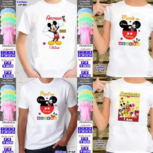 01 Camiseta Adulto Infantil Mickey Mouse Personalizada
