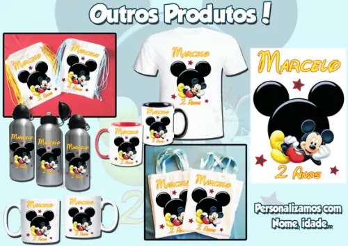01 Camiseta Adulto Infantil Mickey Mouse Personalizada