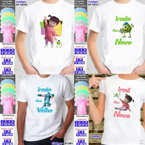 01 Camiseta Adulto Infantil Monstros SA Personalizada