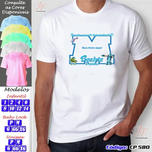 01 Camiseta Adulto Infantil Monstros SA Personalizada