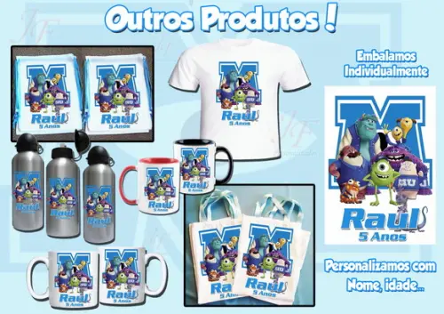 01 Camiseta Adulto Infantil Monstros SA Personalizada