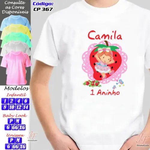 01 Camiseta Adulto Infantil Moranguinho Personalizada