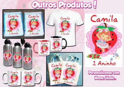 01 Camiseta Adulto Infantil Moranguinho Personalizada