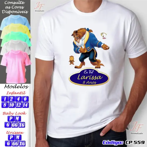 01 Camiseta Adulto Infantil Personalizada A Bela e a Fera