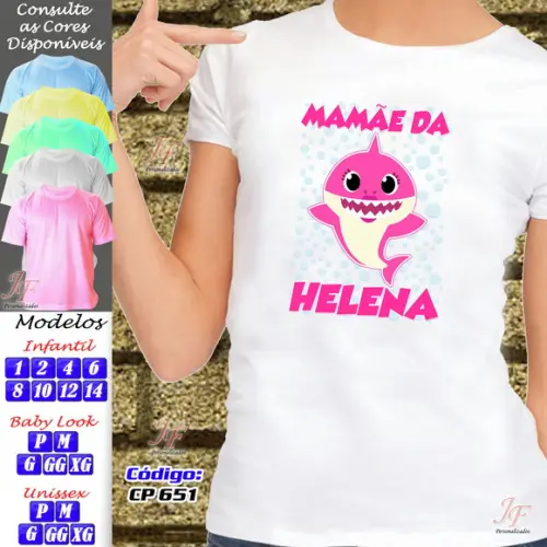 01 Camiseta Adulto Infantil Personalizada Baby Shark