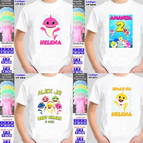 01 Camiseta Adulto Infantil Personalizada Baby Shark