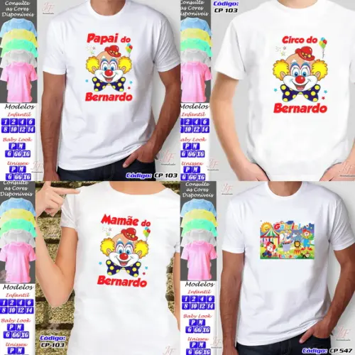 01 Camiseta Adulto Infantil Personalizada Circo