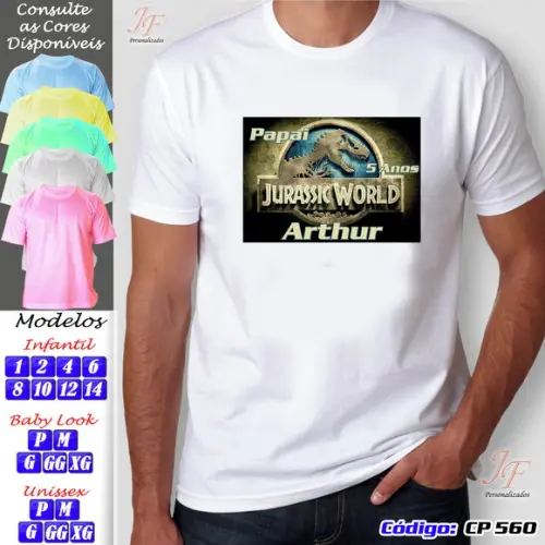 01 Camiseta Adulto Infantil Personalizada Dinossauro