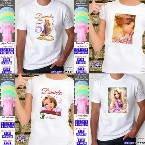 01 Camiseta Adulto Infantil Personalizada Enrolados Rapunzel