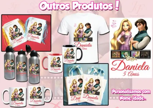 01 Camiseta Adulto Infantil Personalizada Enrolados Rapunzel