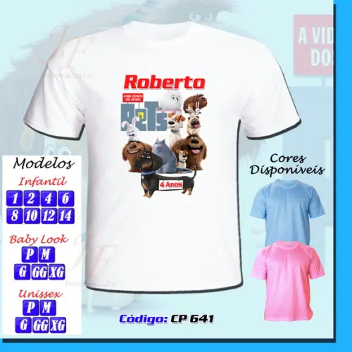01 Camiseta Adulto Infantil Personalizada Filme Pets