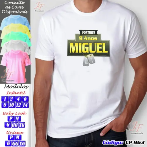 01 Camiseta Adulto Infantil Personalizada Fortnite