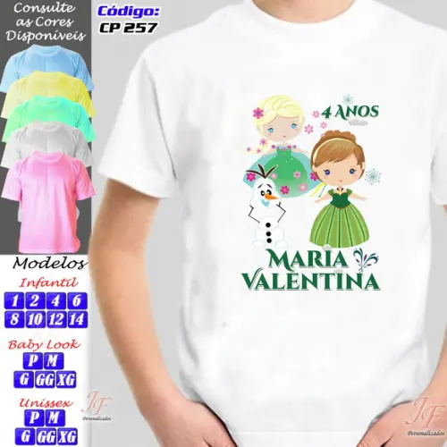 01 Camiseta Adulto Infantil Personalizada Frozen