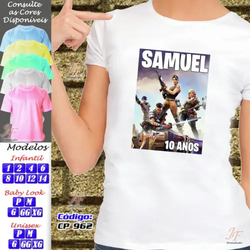 01 Camiseta Adulto Infantil Personalizada Fortnite