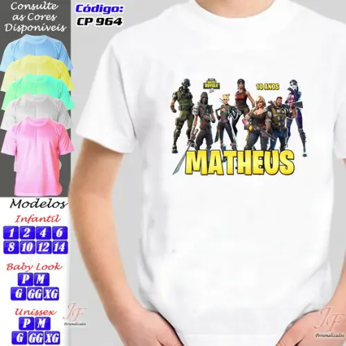 01 Camiseta Adulto Infantil Personalizada Fortnite