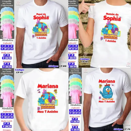 01 Camiseta Adulto Infantil Personalizada Galinha Pintadinha