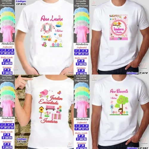 01 Camiseta Adulto Infantil Personalizada Jardim Encantado