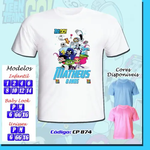 01 Camiseta Adulto Infantil Personalizada Jovens Titans